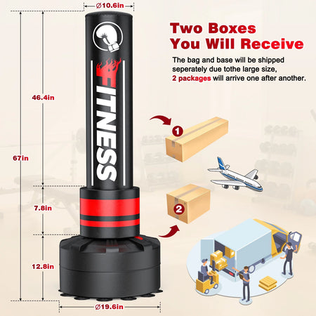 Indoor Freestanding Punching Bag for Adult Teens,70" -180Lbs Heavy Duty Fitness Training Bag with Suction Cup Base for MMA Muay Thai Fitness