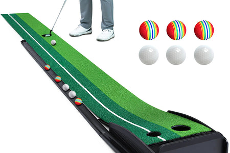 Putting Green Mat 9.9FT Golf Training Putting Mat with Auto Ball Return for Indoor/Outdoor